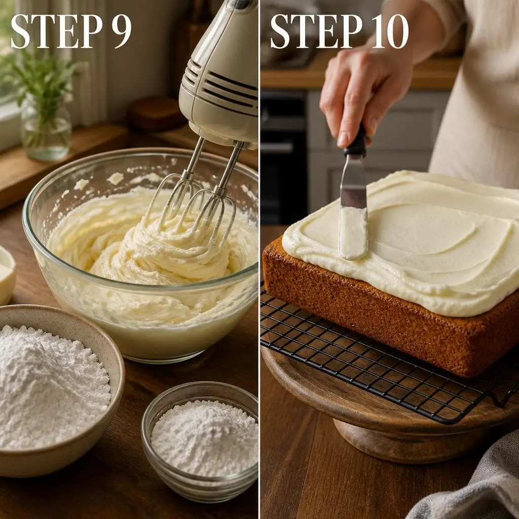 Make cream cheese frosting and spreading on banana cake