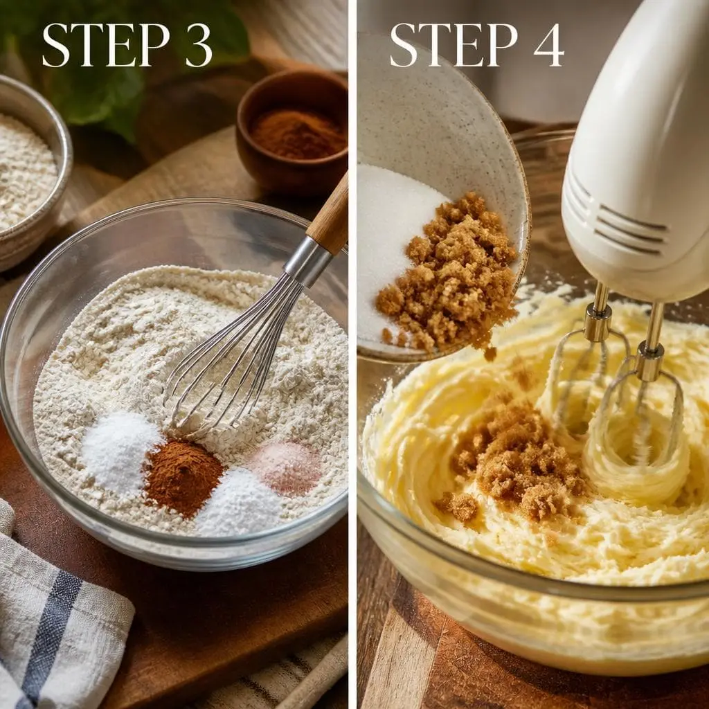 Mixing dry ingredients & creaming butter, sugar